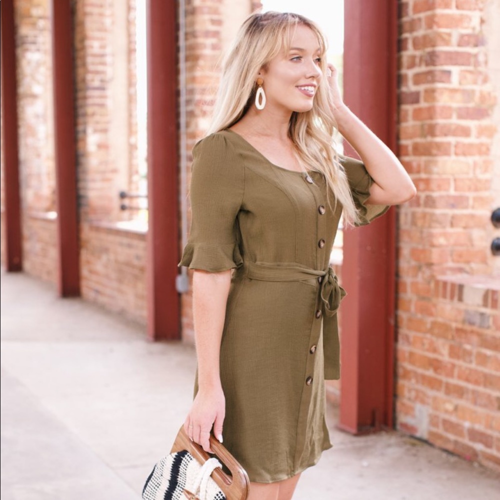 Melanie Front Button Dress Olive